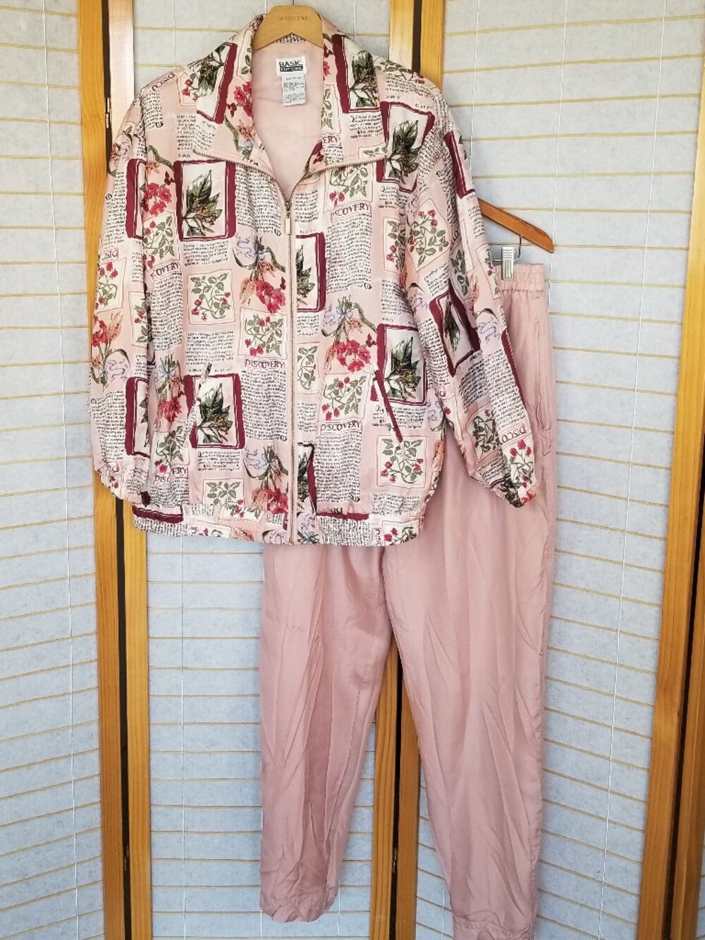 Vintage 90s Silk Track Suit Pink Floral Size Large Golden Girls Pants and Jacket